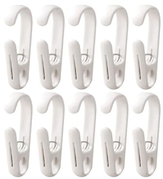 10Pcs Laundry Hooks with Clips Hanger Closet Organizer Clamps Hanging Socks Boot Bras Towels Shower Pegs for Bathroom Wardrobe Kitchen Office Holders Clothes Pins Heavy Duty Outdoor, White