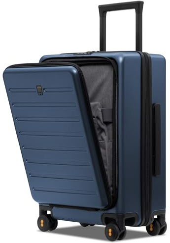 LEVEL8 Vagn Handbagage med framficka för bärbar dator, ultralätt hårt bagage i PC, TSA-stängning resväska och 4 dubbla snurrande hjul, 55 cm, 35 L, svart, Blå, 37*24*54.5CM