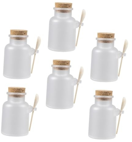 Veemoon Lot de 6 Sets de Flacons Cosmétiques 100 G Cuillère et Couvercle Liège, Bouteilles Rechargeables Hermétiques pour Poudre, Sels de Bain, Soins Visage, Accessoires Salle de Bain de Voyage