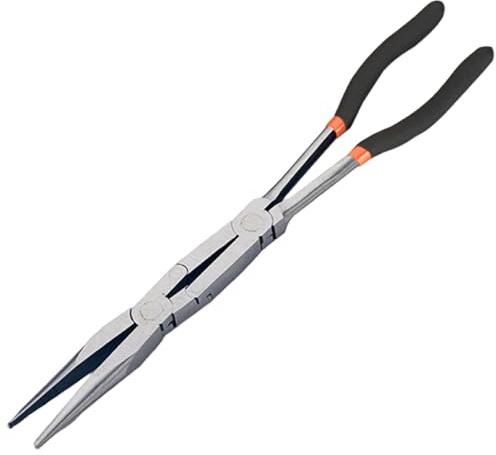Extra Long Needle Nose Pliers 14 Inch High Carbon Steel Precision Double Joint Pliers with Serrated Jaw for Narrow Tight Spaces Automotive Repair Electrical Craft Work