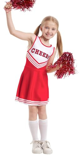 Generisch Cheerleader KostüM Kinder MäDchen Cheerleading Cheer Leader Crop Tops Mit Rock Pompoms Socken Karneval Fasching Party Kleid