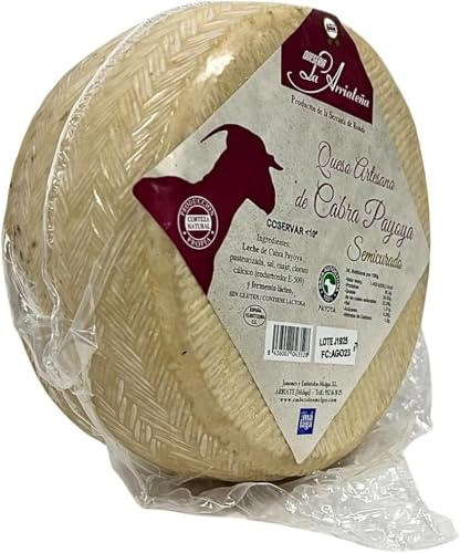 Queso de Cabra Payoya Semicurado, Corteza Natural Artesana, Gran Pieza 2 kg | Sello Sabor a Málaga. Raza autóctona, Serranía de Ronda. Sin gluten. Textura mantecosa. Tabla quesos, hostelería, Navidad