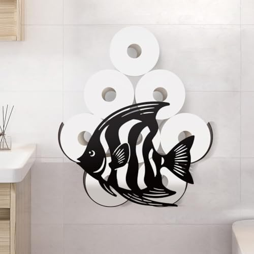 WADORN Angelfish métal Porte-Papier Toilette, côte océan mer Poisson Noir Toilette Tissu Stockage pour 8 Rouleaux supplémentaires drôle Mur Rouleaux Papier Stockage pour Plage Nautique thème salles