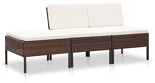 LoogCape 3-TLG. Garten-Lounge-Set, Poly Rattan Braun, mit Cremeweißen Auflagen, Modulares Outdoor Sofa für Terrasse, Balkon und Garten, Wetterfestes Geflecht