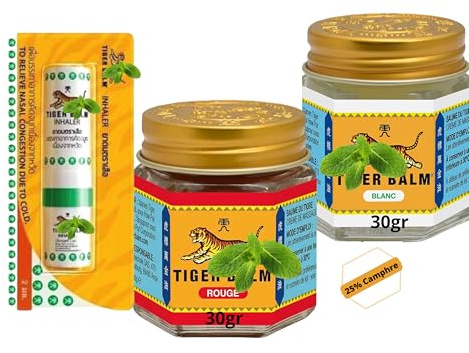 baume chauffant musculaire thailandais Extra Fort Avant et Apres Sport, 100% identique Lot de 03 Produits de 30gr et inhalateur nasal
