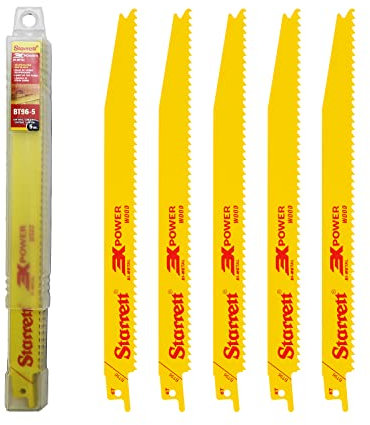 Starrett Wood Cutting Reciprocating Saw Blade - 5 Pieces BT96-5 Bi-Metal 225 mm/9 Inch 6 TPI Unified Shank - Compatible with Bosch Dewalt Makita & Many Others