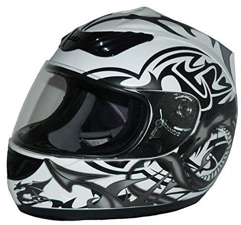 protectWEAR Motorradhelm weiß H-510-11 blaues Drachendesign-M