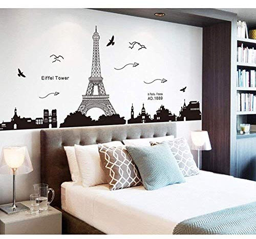 Pegatina de pared vinilo adhesivo decorativo para cuartos, dormitorio,cocina, ... vista de Paris Torre Eiffel Color Negro OPEN BUY