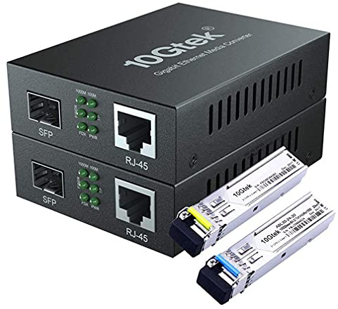 10Gtek EIN Paar Gigabit Ethernet Medienkonverter, SFP Slot mit EIN Paar Bidi SFP Modul, Single-Mode Single LC Faser, 1310/1550nm, 20km