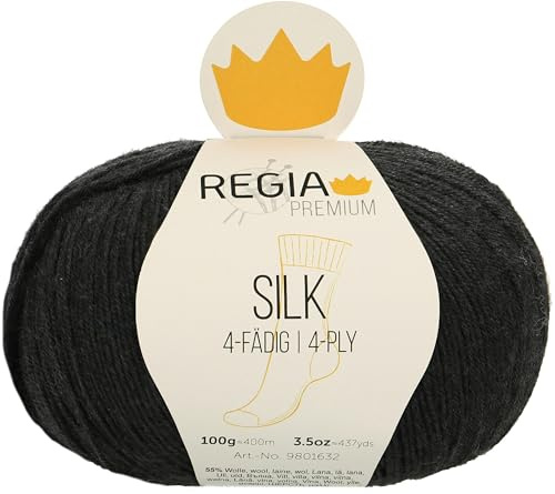 REGIA Premium Silk 9801632-00099 schwarz Handstrickgarn, Sockengarn, 100g Knäuel