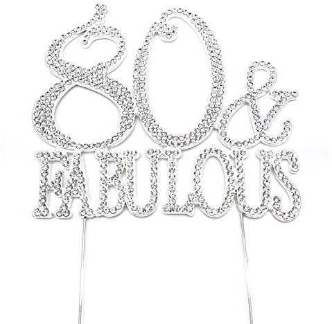 World of Sparkles 80 & Fabulous Cake Toppers with Silver Diamante Rhinestones Diamonds and Silver Base for Adult Birthday Party Only