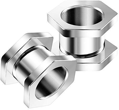 KJM FASHION 2 Stk Edelstahl Schraube 12mm 1/2 Fleischtunnel im Hexagon Tunnel Ohrringe Flesh Plugs Dehnen ohrloch Earplugs Piercing Schmuck 5373
