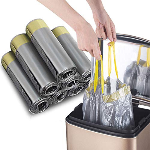 RTBQJ-AT Bin Bags, Bin Liners with Drawstring 12-15 L Bin Bags Clear bin bags with Tie Handles Indoor Garbage Bags (Silver, 75 Bags)