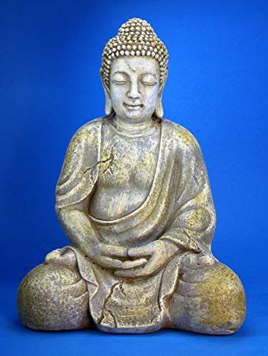 GeKi Trend Buddha Garten Figur 42 cm groß frostsicher wetterfest grau Antik Stein-Optik Deko