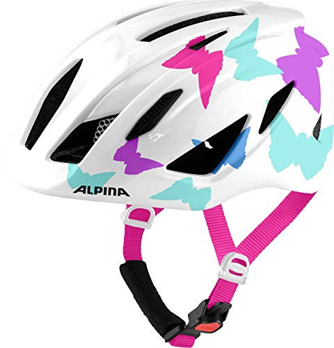 Alpina PICO - Leichter, Optimal Klimatisierter & Bruchfester Fahrradhelm mit Fliegennetz Für Kinder, optional mit Licht, pearlwhite Butterflies Gloss, 50-55 cm
