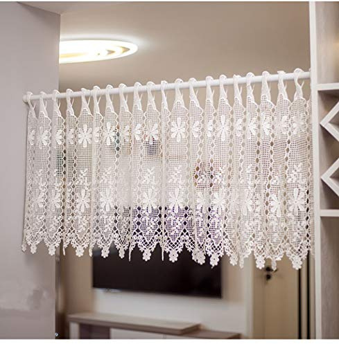 Yaland Scheibengardinen Spitze Kurzvorhang Bistrogardinen mit Blumenmuster | Landhausstil Vorhänge für Küche Fenstervorhänge Türbehang Wunderschön dekoriert Wohnzimmer (BxH 100X120cm) Weiß 1 Stück