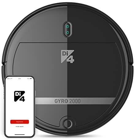 Di4 Gyro 2000 Roboterstaubsauger 4in1, Saugen, Kehren, Schrubben und Wischen, APP-Steuerung Alexa und Google Home, 5 Reinigungsprogramme, 2000PA, Automatisch Wiederaufladbar, Programmierbar, 120min