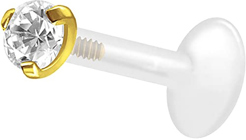 PIERCINGLINE PTFE Labret mit Innengewinde | Titan AUFSATZ KRISTALL | Piercing Lippe Nase Ohr Helix | Farb & Größenauswahl
