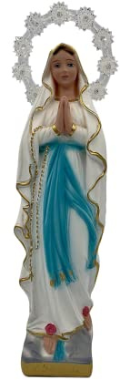 ET Statua Madonna di Lourdes cm. 30 in gesso con aureola luminosa - artigianato italiano
