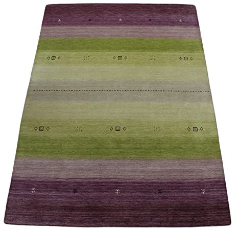 WAWA TEPPICHE Gabbeh Teppich Violett Grün 100% Wolle 170x240 cm Handgewebt Orientteppich Lr649