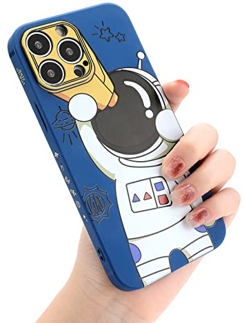 Yonds Queen für iPhone 12 mini Niedliches Hülle, Cool Cartoon Teleskop Astronaut Space Kreatives Muster Design Stilvoll Stoßstange TPU rutschfeste Stoßfeste Schutzhülle (iPhone 12 mini, Blau)