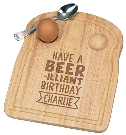 Personnalisé Fofolle Coquetier Board Ont A Beer-Illiant Anniversaire Tout Nom Petit Déjeuner en Bois Personnalisé Pâques