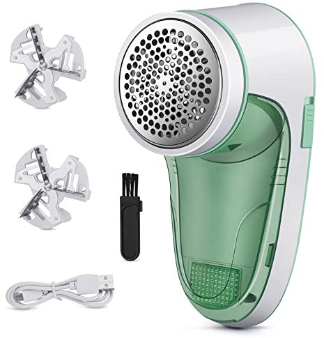 Rasoir Anti Bouloche,Anti Bouloche Vetement de USB Rechargeable Portable,Machine a Bouloche pour Chandails/Vêtements/Rideaux/Tapis,2* Lame de Rechange-Vert