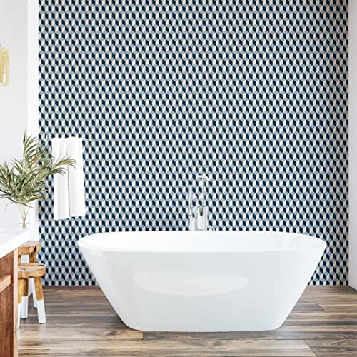 ABAKUHAUS Retro abziehbare & klebbare Tapete für Zuhause, Würfel Quadrate 3D Style, selbstklebendes Wohnzimmer Küchenakzent, 33 cm x 180 cm, Blau Hellblau Weiß