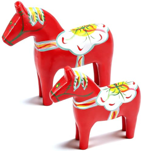 2st traditionell svensk dalahäst i trä, handmålad svensk dalahäst i träfigur för heminredning