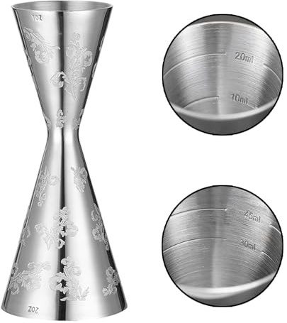 WOMLEX Misurino da cocktail con scala interna per un cocktail, in acciaio inox 304, adatto per bar e appartamenti (foglie, 30 ml e 60 ml)