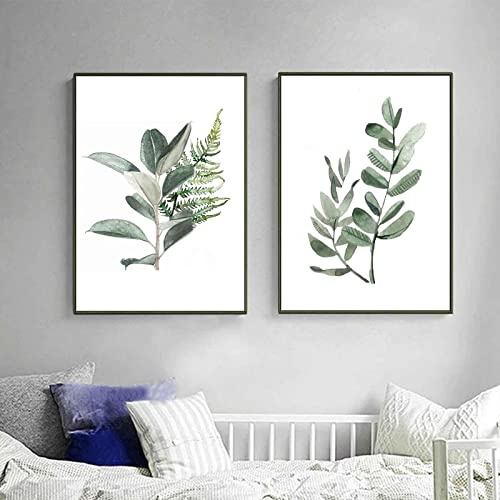 Sarah Duke 2er Grün Pflanzen Poster Set Grün Wandbilder Blätter Poster Natur Leinwand Bilder Wandbild Modern Bilder Set Wanddeko Wohnzimmer Decor, Ohne Rahmen (50x70cm)
