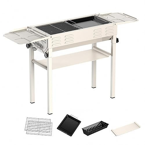 MAOTN Camping-Klappgrill für den Außenbereich mit Grillnetz aus Edelstahl, Holzkohlegrill zum Braten und Braten, tragbarer Familienherd mit super großer Kapazität,White,Size