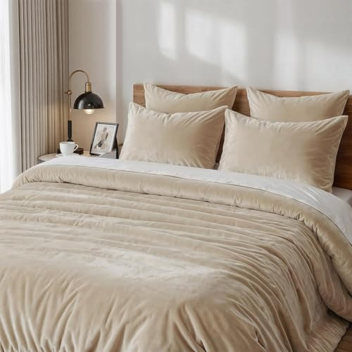 Lanqinglv Flanell Fleece Bettwäsche 155x220 cm Khaki Haferflocken Plüsch Flauschig Winterbettwäsche Warme Cashmere Touch Biber Uni Bettbezug mit Reißverschluss und 1 Kissenbezug 80x80 cm