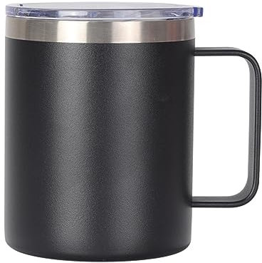 Gteller Tazza da caffè con manico, a doppia parete in acciaio inox, isolante, per mantenere caldo e freddo (nero)
