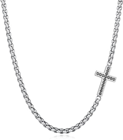 GAVU Collana catena Acciaio Inox con Charm Croce da Uomo 50cm, Regalo Cresima Uomo