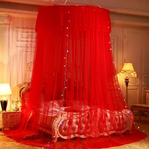 3 Eintrag Romantische Moskitonetz, Kuppel Prinzessin Bett Baldachin zum Baby,Kinder,Mädchen,Erwachsene zum Single zu King Size Betten Ideal für Schlafzimmer Dekorative (rot)