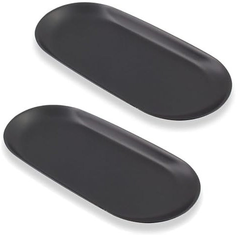 VIVIIHOO Bandeja Decorativa Negra, Bandeja Negra de Metal 30x12cm para postres,cosméticos, Joyas, Paquete de Velas con 2 tabletas ovaladas,Bandeja de jabón para Almacenamiento y decoración de Belleza