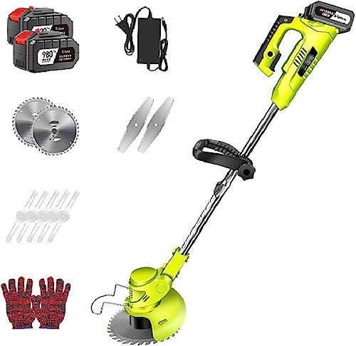 RUTAVM Peut être Tenu à la Main Tondeuse à Gazon sans Fil, 48V/21000mA Batterie Rechargeable Weeder Poteau Télescopique Réglable 3 Lames Tondeuse à Gazon Autoportée Jardin Outil de Tonte de Pelouse
