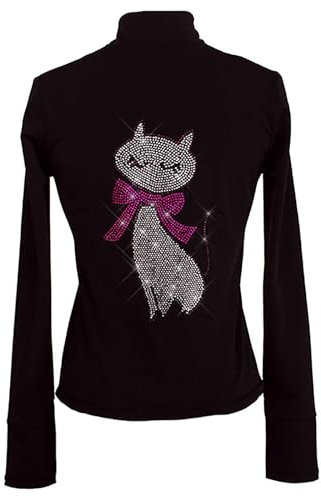 Youthful flying Eiskunstlauf Thermojacke mit Strasssteinen Damen Mädchen Eiskunstlauf Jacke Eislauf Oberteile für Trainingswettkämpfe(Size:XXL,Color:Schwarz)