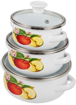 Ciieeo 3 Uds. De Ollas Esmaltadas con Tapas Ollas Vintage A Fuego Lento Ollas De Cocina Retro Ollas para Estofado con Asas Durales Cacerolas Ollas para Sopa Color