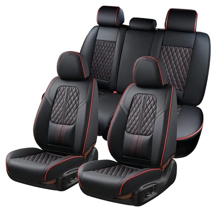 Coverado Car Seat Covers Full Set, Automotive Front and Rear Seat Covers with Backrest, Nappa Leather Car Seat Protectors Waterproof, Universal for Most Vehicles,Black