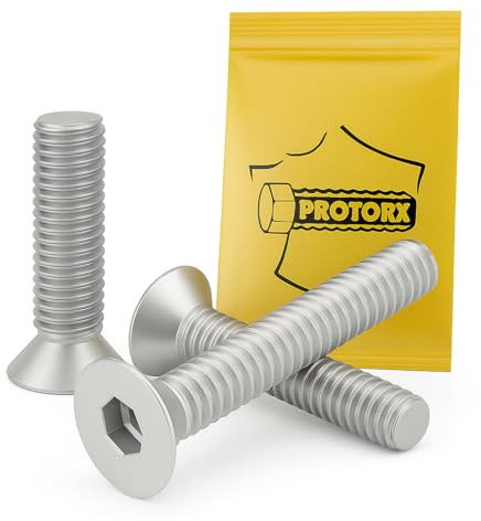 Vis Tete Fraisee M6 x 50mm : 20 Pcs Inox pour Rondelles Metal Ecrou | Vis 6 Pans Tete Cylindrique Fraisee Acier A2 | Tête Fraisée FHC Anti-Rouille - ISO 10642 | PROTORX.