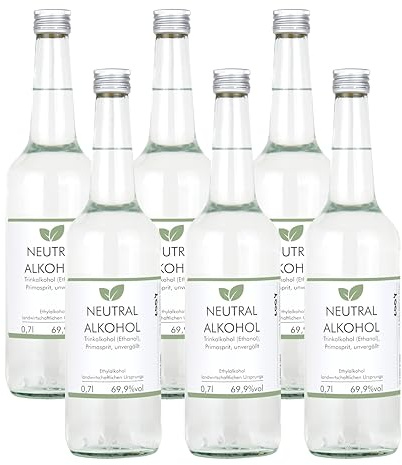 6x 0,7l Weingeist Primasprit Trinkalkohol 69,9% vol - zum Ansetzen von Likören, Gin oder Tinkturen - 6x 0,7l Flasche