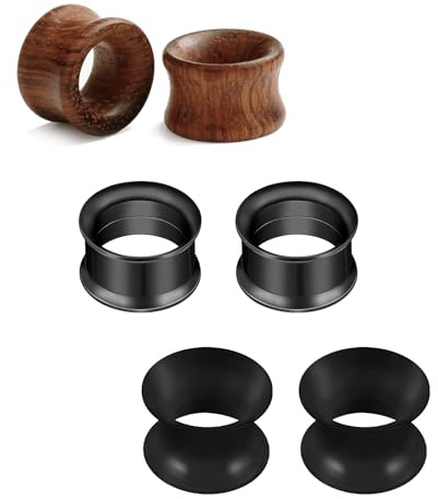 Rajnard Öronproppar i kirurgiskt stål - flexibla örontunnlar i silikon 6/8/10/12/14/16 mm - öronproppar i trä - silver, svart, blå kroppssmycken, Plast Bambu