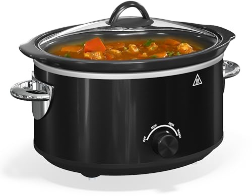4 QT Slow Cooker, Kiss the Water Buffet Server and Warmer with 3 Heating Modes, Compact Slow Cooker, Dishwasher-Safe Removable Ceramic Pot & Tempered Glass Lid, Stainless Steel, Black