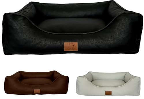 elropet Hundebett orthopädisch aus hochwertigem Kunstleder Milano XS/S/M/L/XL kleine Hunde große Hunde Hundekorb (Schwarz, L (100x80x24cm))