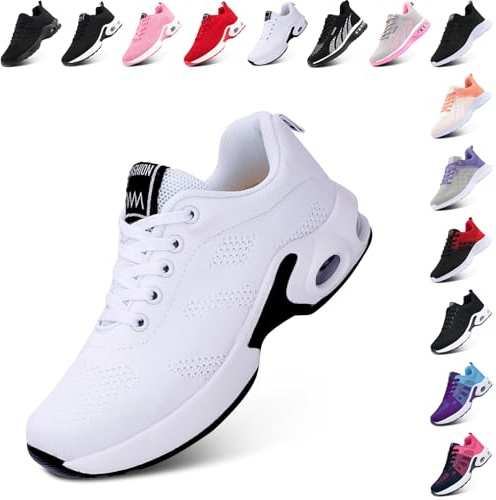 Hitmars Laufschuhe Damen Sportschuhe Turnschuhe Atmungsaktiv Luftpolster rutschfeste Leichtgewichts Straßenlaufschuhe Sneaker Joggingschuhe Walkingschuhe Fitness Schuhe Weiß EU 39