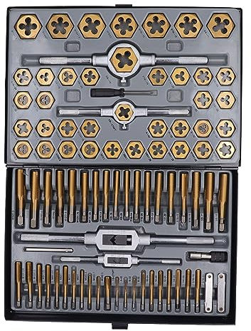 Set di Strumenti per Filettare 86 Pezzi Set di Maschi e Filiere in Met Duro Placcato Kit di Strumenti Essenziali per Rifilettare Filiere per Filiere Esagonali