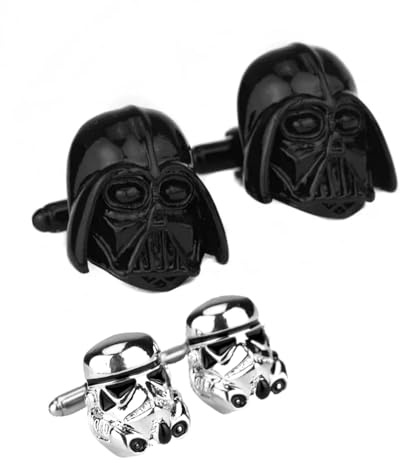 SUMA SHOP - 2 juegos de gemelos, diseño compatible con Star Wars Stormtrooper, gemelos para hombres, de calidad material metal, color negro y plata, enlaces de puño, S, Aluminio, Brillantes