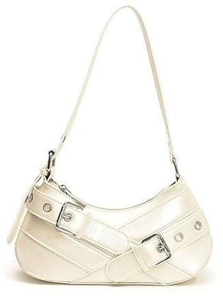 CRGANGZY Damen-PU-Vintage-Tasche mit Henkel, verstellbarer Riemen, Y2K-Retro-Hot-Girl-Handtasche, stilvolle Unterarmtasche, cooler Stil, Schultertasche (weiß)